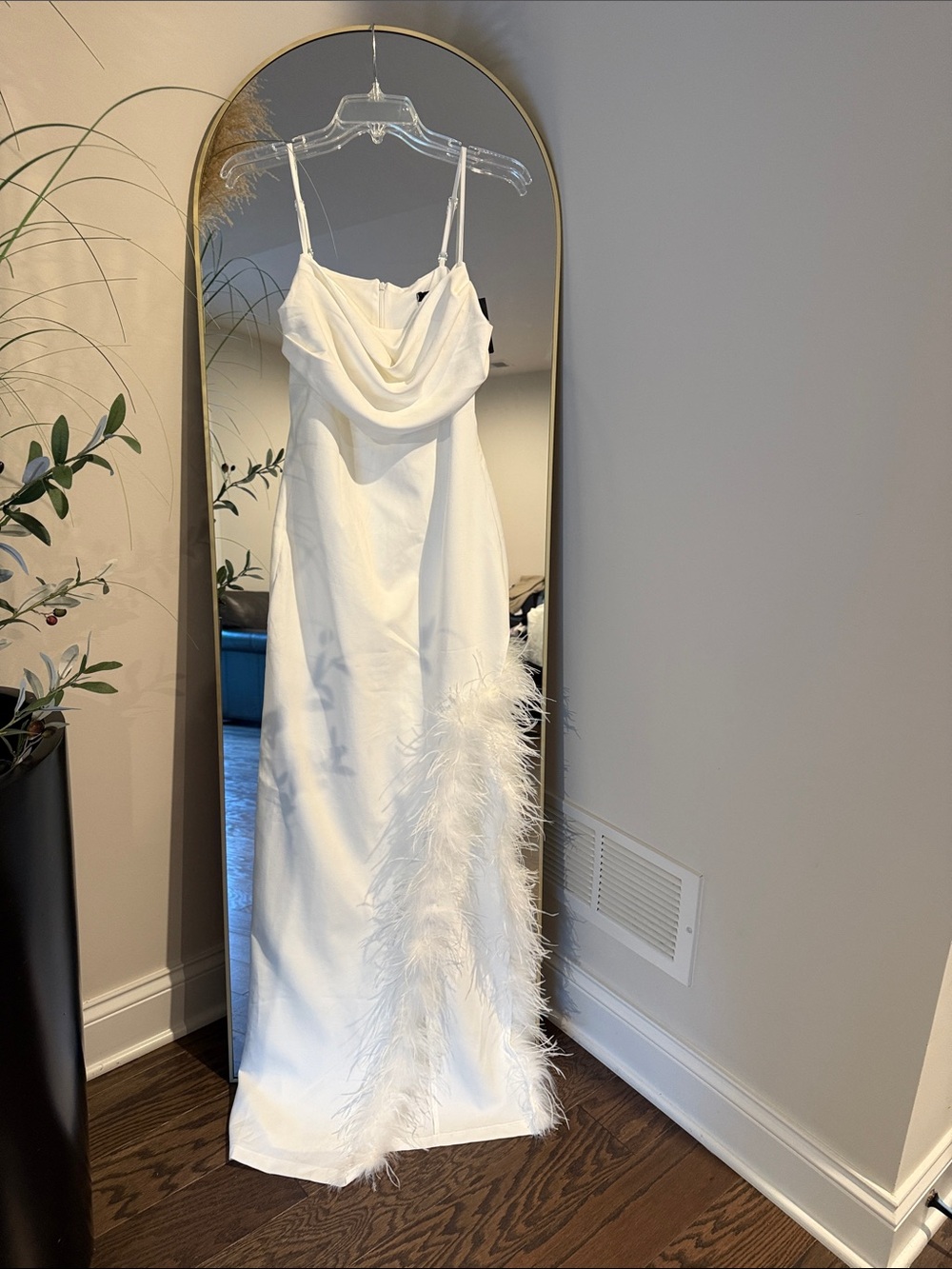 Trendyol White  Slip Dress with Feather Hem and slit